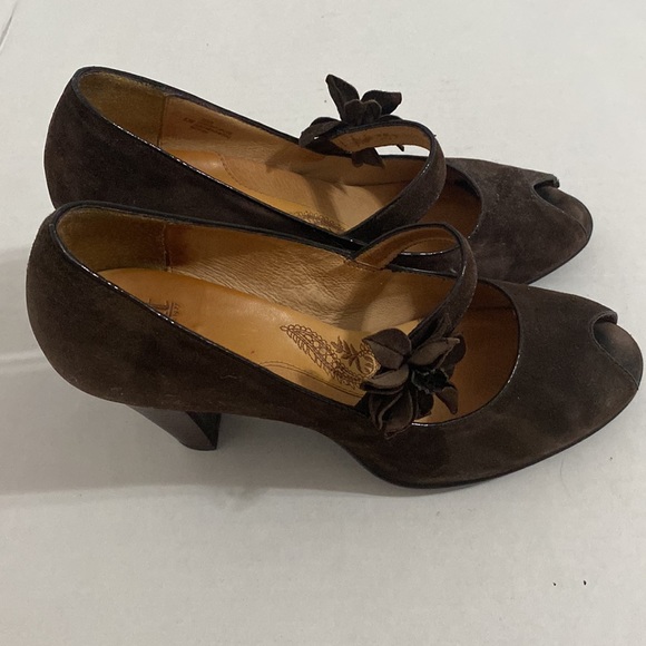 Söfft Geva Brown Suede and Leather Peep Toe High Heels 9.5 - Picture 3 of 13